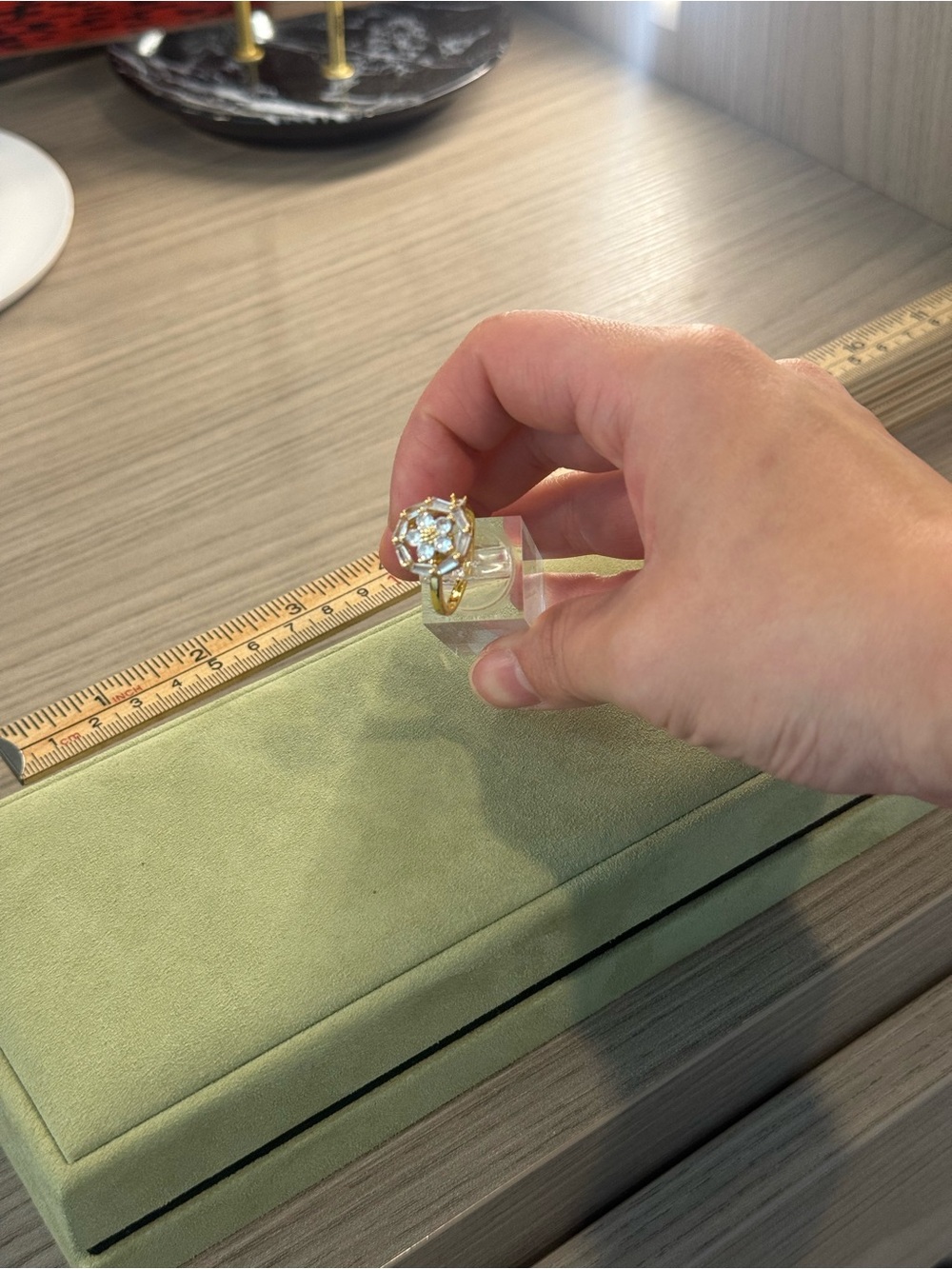 Gold Floral Cluster Ring with Clear Stones